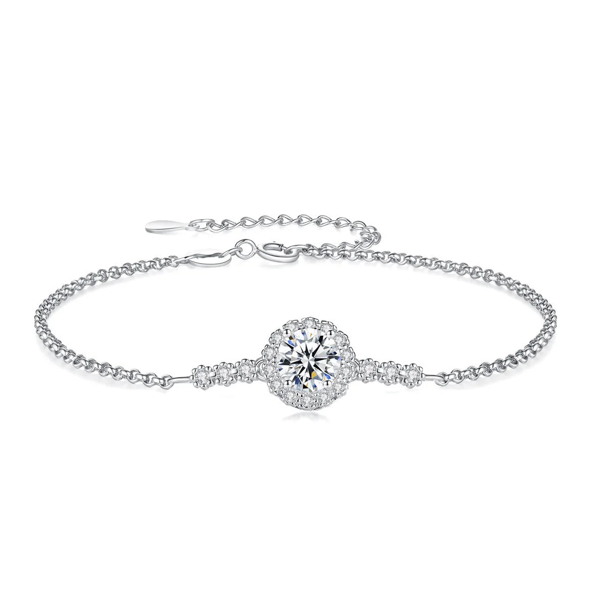 Round Shape 0.5/1CT D Color Moissanite Diamond Link Bracelet for Woman 925 Silver Plated 18k Adjustable Chain Bracelets