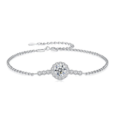 Round Shape 0.5/1CT D Color Moissanite Diamond Link Bracelet for Woman 925 Silver Plated 18k Adjustable Chain Bracelets