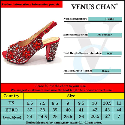 Conjunto de Sapatos de Salto Alto com Strass e Bolsa Feminino Luxuoso Último Design Italiano de Verão para Casamento Festa de Natal