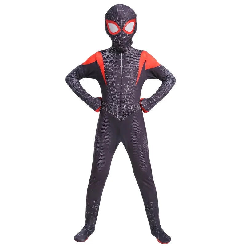 Boys Girls Superhero Costume Spider Web Jumpsuit With Mask For Kids Party Cosplay Movie Character Outfit Birthday Gift Play Cost