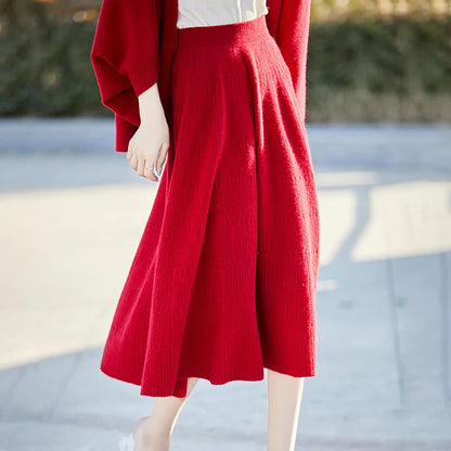 Autumn And Winter High Waist 100% Pure Wool Skirt Female Slim Long Knitted Wool Skirt Loose Wearing A-Line Skirt