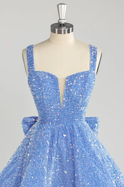 Sparkly Sequin Homecoming Dresses 2026 Short Spaghetti Straps V Neck Cocktail Party Gowns with Bow  Mini Dress Graduation Dress