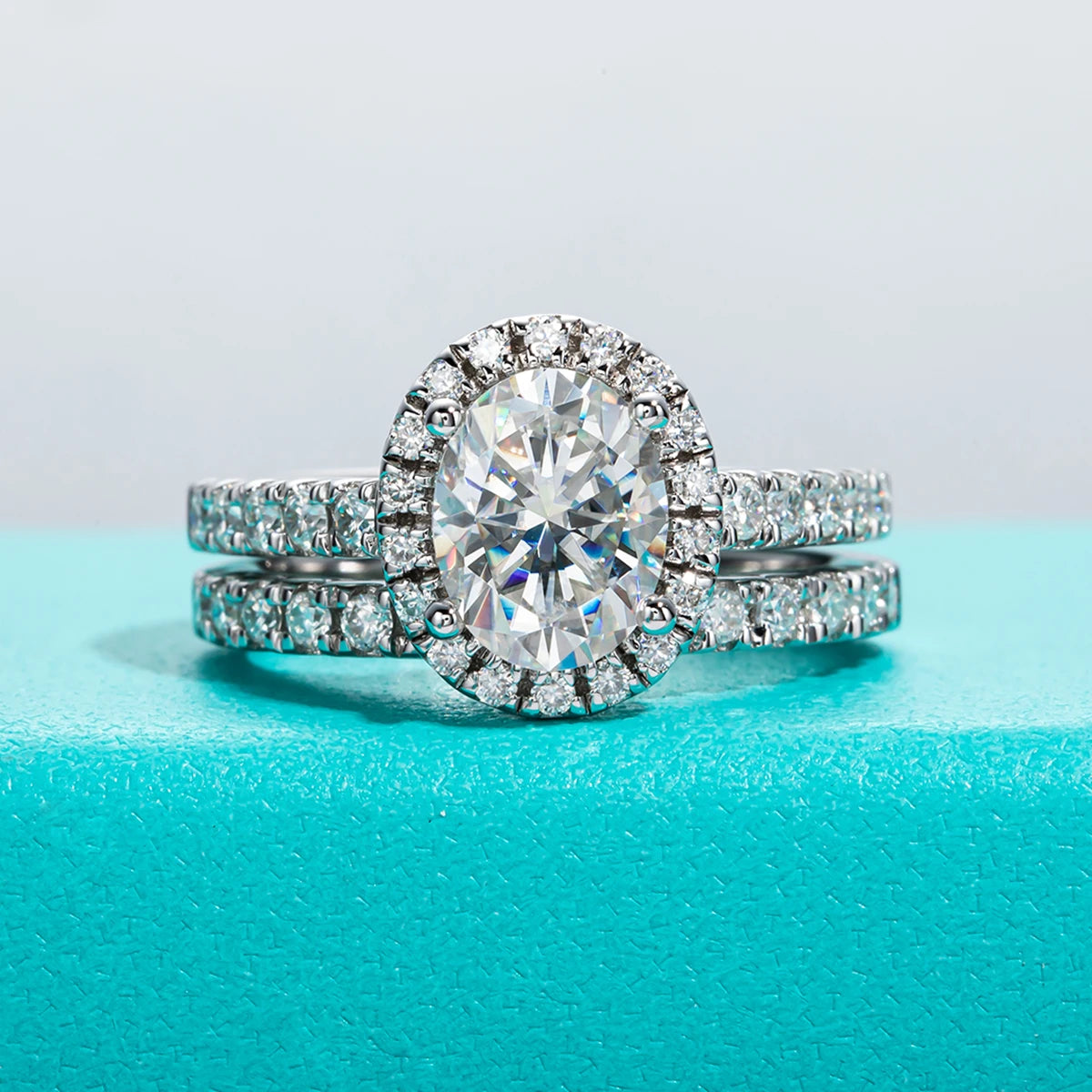 2ct (Total 2.648ct) Oval Cut D Color Moissanite Bridal Ring Set Wedding Band Silver Rings With Cer Jewelry Wholesale
