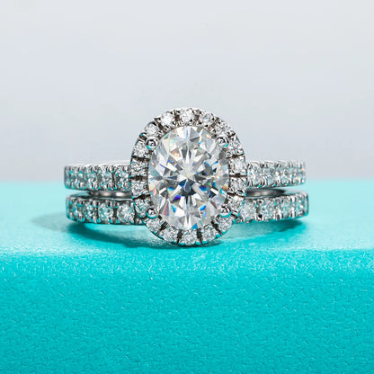 2ct (Total 2.648ct) Oval Cut D Color Moissanite Bridal Ring Set Wedding Band Silver Rings With Cer Jewelry Wholesale