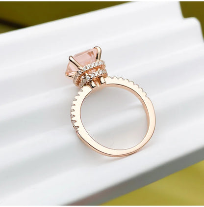 4-carat Morganite 925 sterling silver ring, light luxury, niche, exquisite, high-end, cool style, rose gold plated diamond ring