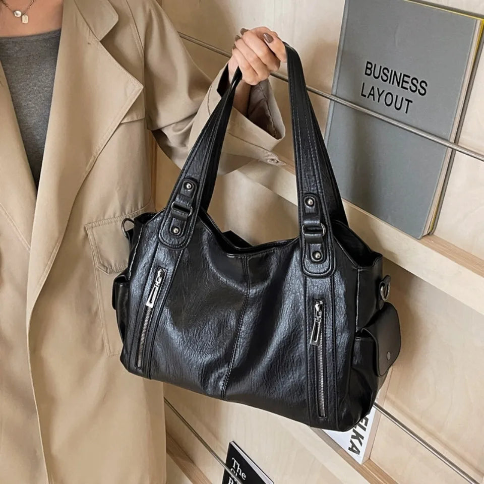 Daily Business Commuting Large Capacity Tote Hand Bags Soft Pu Leather Shoulder Bags for Women Zipper Women's Handbags Quality