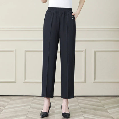 Summer New Ice Silk Casual Trousers Thin Sports Loose Trend Straight Quick-drying Mom Trousers