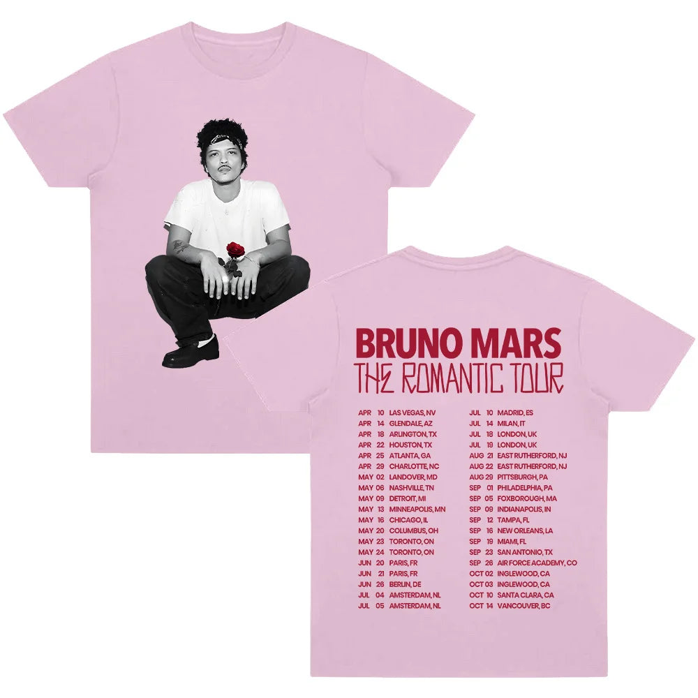 Bruno Mars The Romantic Tour T-shirt High Quality Graphic Cotton Tee Women Men Casual Clothing O-neck Short Sleeve Y2K T-shirts