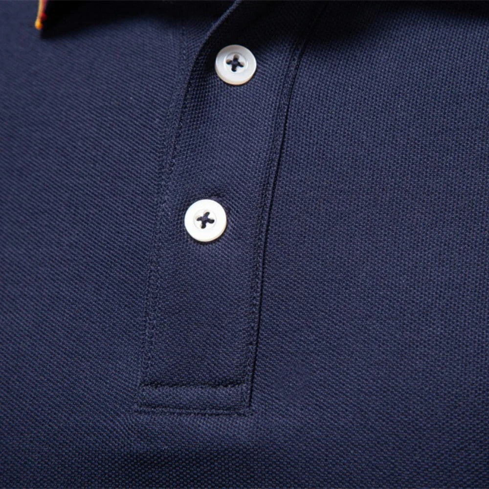 Men's Henley Neck Polo Shirt Cotton Solid Color Long Sleeve Autumn Winter Premium Luxury Mens Top