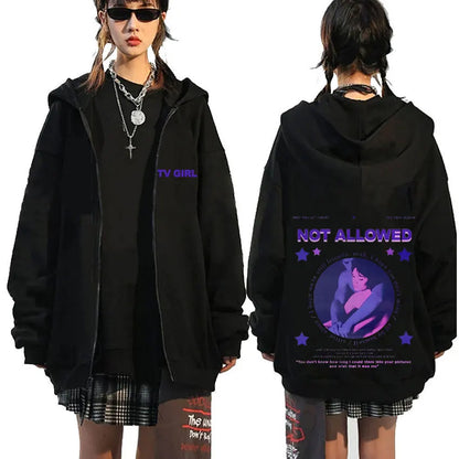 TV Girl Who Really Cares Graphic Print Zipper Hoodie Men Women Fashion Casual Oversized Zip Up Jacket Male Fleece Sweatshirts
