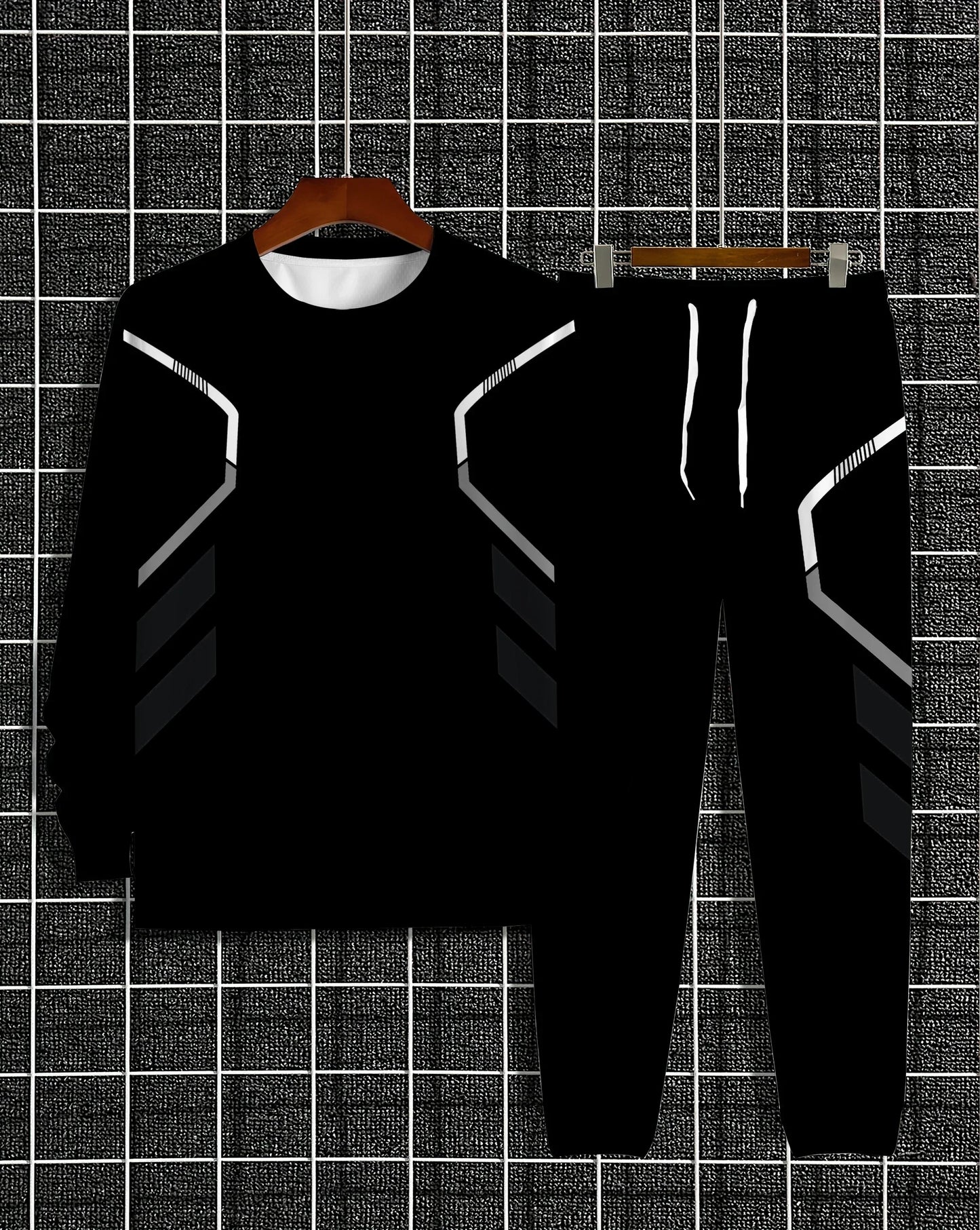 The new men's round-neck sweatshirt set for Spring and Autumn 2025 features street fashion and comfort with 3D pattern printing
