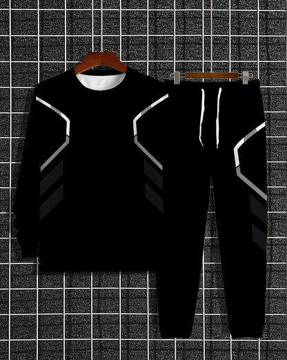 The new men's round-neck sweatshirt set for Spring and Autumn 2025 features street fashion and comfort with 3D pattern printing
