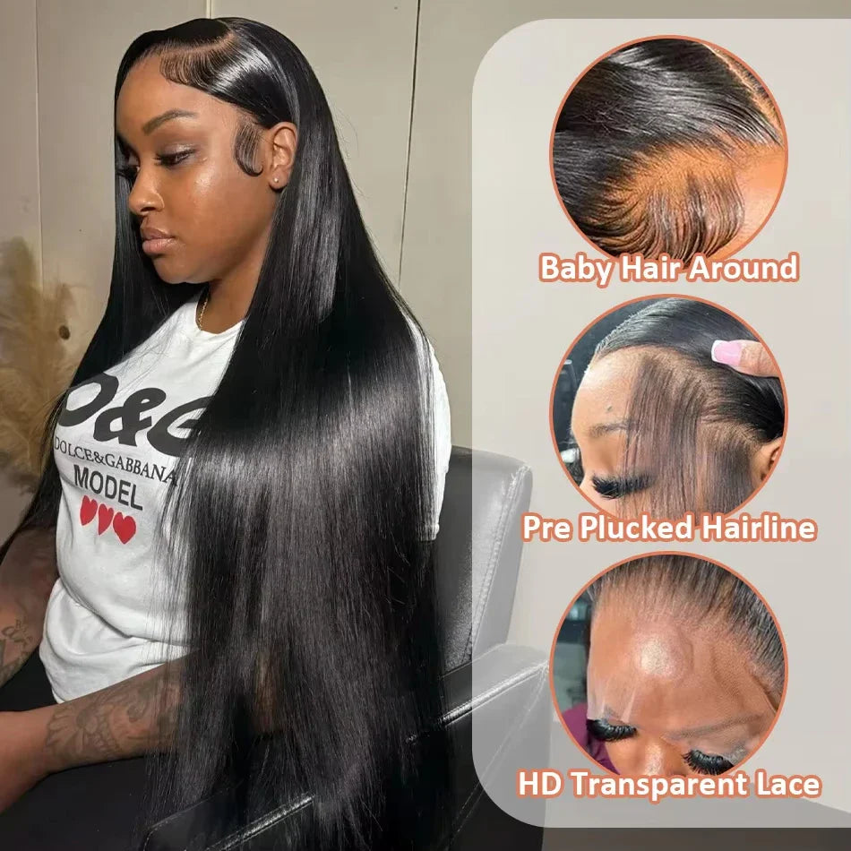 40 50 Inch Straight Human Hair Wig 13x6 HD Lace Frontal  Human Hair Wigs 250 Density Remy Pre Plucked Lace Front Closure Wig