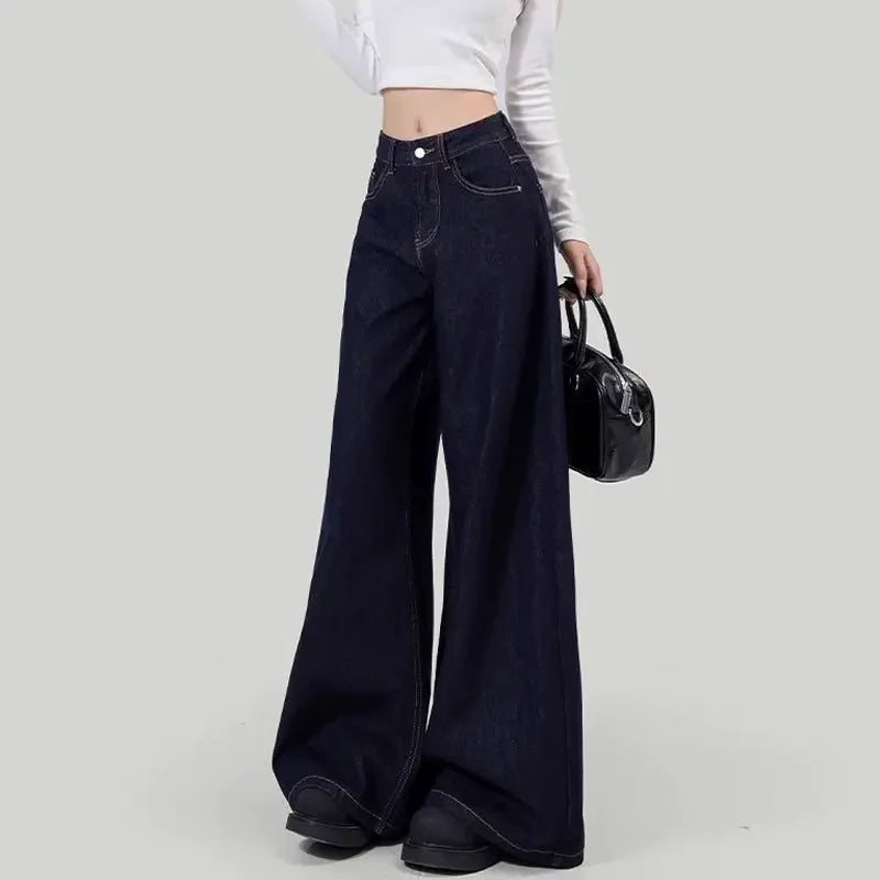 Women's Loose-Fit Jeans High-Waisted Straight-Leg Niche Draped Pants
