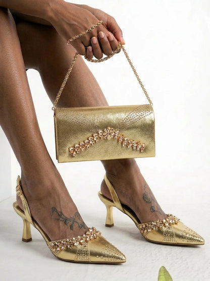 2026 Italian Inspired Coffee Pointed Toe High Heels Matching Handbag Set  COMFORT INCLUDED Elegant Wedding Party Shoes for Women