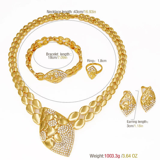 Quality Women Jewelry Sets Luxury Design Dubai Trending Gold Color Necklace Earrings Ring Bracelet Wedding Party Gift