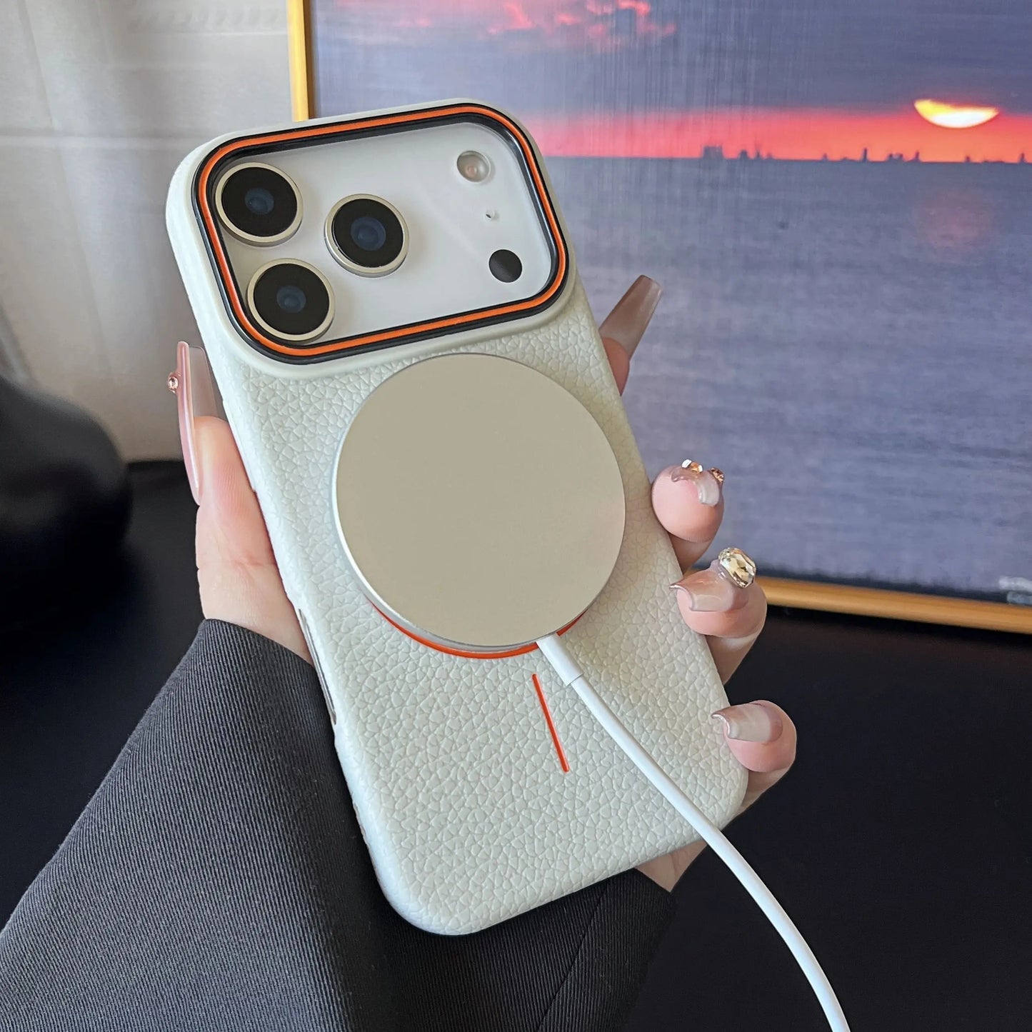 Frosted Hit Color Lichee Pattern Magnetic Phone Case For iPhone 17 Pro Max  For Magsafe TPU Soft Cover