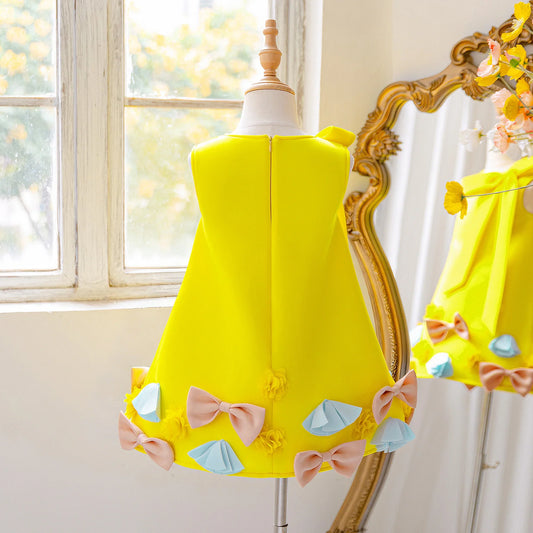 Summer Bow Bridesmaids Party Girls Dress Elegant Baptism Wedding Princess Prom Dresses Girl Gala Birthday Evening Kids Clothing