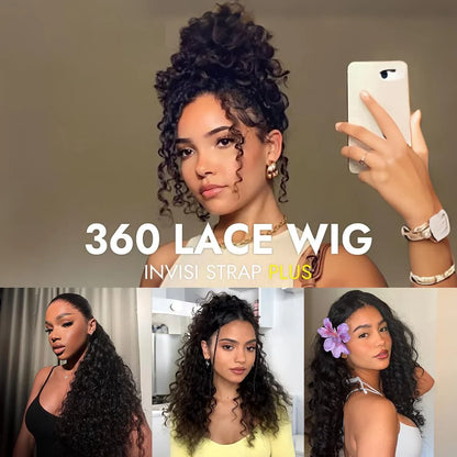 360 Full Lace Wig Invisible Drawstring Deep Wave Frontal Wig Curly Human Hair Wigs Brazilian 13X4 Hd Lace Wig 220 Density 36Inch