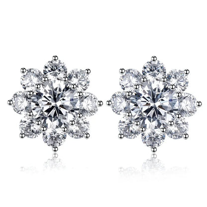 100% Real S925 Sterling Silver Floral Zircon Stud Earrings Women High Carbon Diamond Earring Ear Studs Fine Jewelry Gift