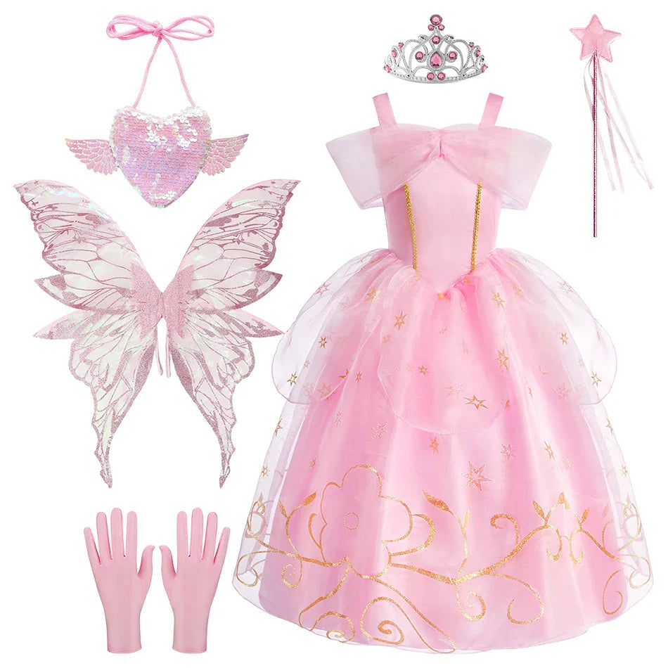 Baby Girl Party Ball Gown Girls Pink Dress Sets Child Christmas Clothes Kids Halloween Sleeping Beauty Aurora Princess Dresses