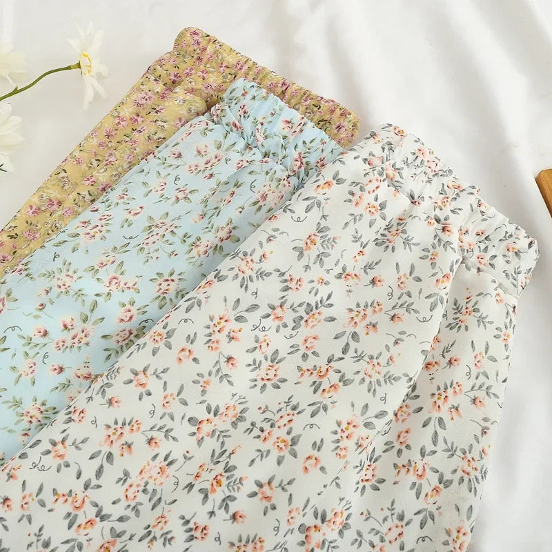 Women's Summer Skirts Vintage Floral Printed Chiffon Skirts High-waisted Elastic Waist Relaxed Mid-length Skirts Beach Skirts