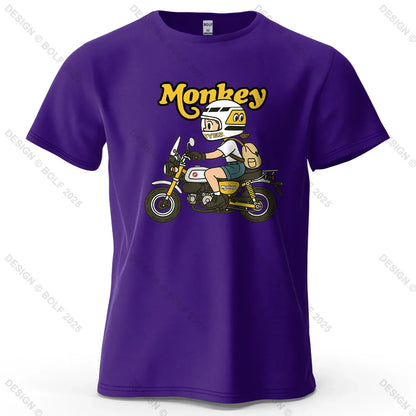 Men's Monkey Motorcycle Graphic Short Sleeve T-Shirt 100% Cotton Cartoon Printed Tops Tee for Women Summer Casual Sportswear
