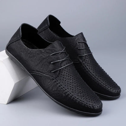 Summer Hollow Out Leather Shoes Men Luxury Italian Men Casual Handmade Moccasins Designer Breathable Boat Shoes