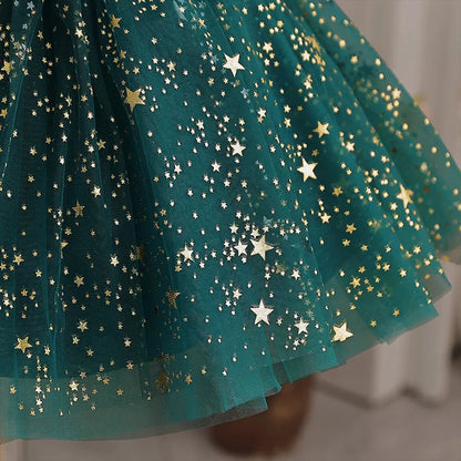 Princess Dress for Girls Sequined Star Ruffle Bow Tutu Gown Baby Formal Gala Prom Gown Kids Evening Party Costume