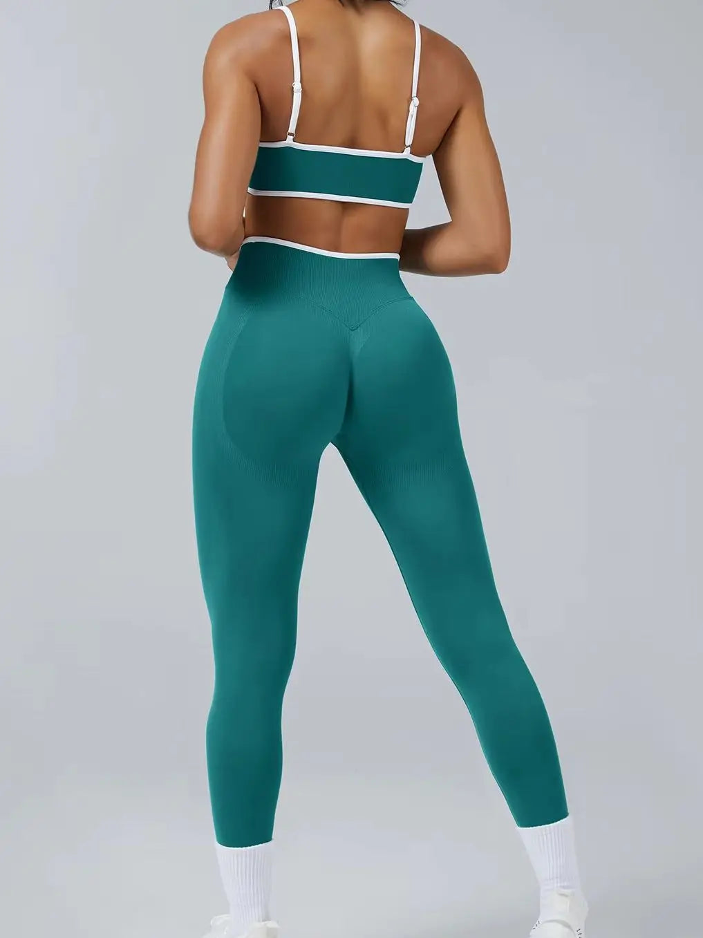 Women's Color Block Yoga Set Sports Bra & High Waisted Shorts Butt Lifting Tummy Control Workout Gym Fitness Running Activewear