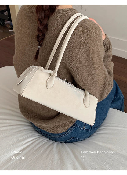 Vintage Suede Long Shoulder Bag 2026 New Women Shoulder Bag Luxury Ladies Handbag Female Commuter Shopping Underarm Bag