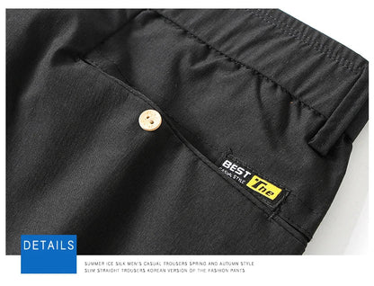 Business Thin Men's Breathable Pants Slim Straight High Elastic Slim Casual Pants Male Brand Clothing Khaki Gray Green Black