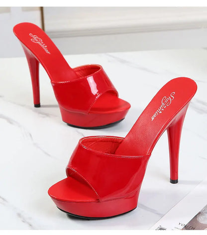 Slippers Women Summer 2022 New Black High Heels 13 CM  Color Club Sexy High Platform Thin  Party Girl Show Sandals  Size 34-43