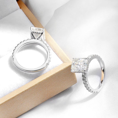 4.65cttw Radiant Cut All Moissanite Rings for Women Flawless D Color Sparkling Full Diamond Wedding Band Sterling Silver