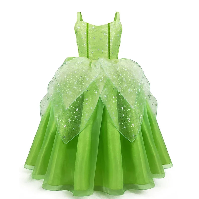 Disney Girls Cosplay Fada Tinker bell Vestido Crianças Princesa Fada das Flores Com Asas Fantasia Festa Tinkerbell Tinker Bell Vestido