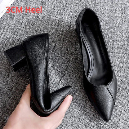 Sapato Feminino de Salto Bloco de 3-5cm Sapatos de Couro com Salto Quadrado Sapatos de Salto Agulha Zapatos De Mujer Moda Designer Escritório Senhoras Sapato Único