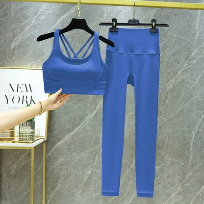 TRY TO BN Tummy Control Gym Set 2 Piece High Waisted Leggings Cross Bra Squat Proof Fitness Breathable Yoga Outfits Workout Set