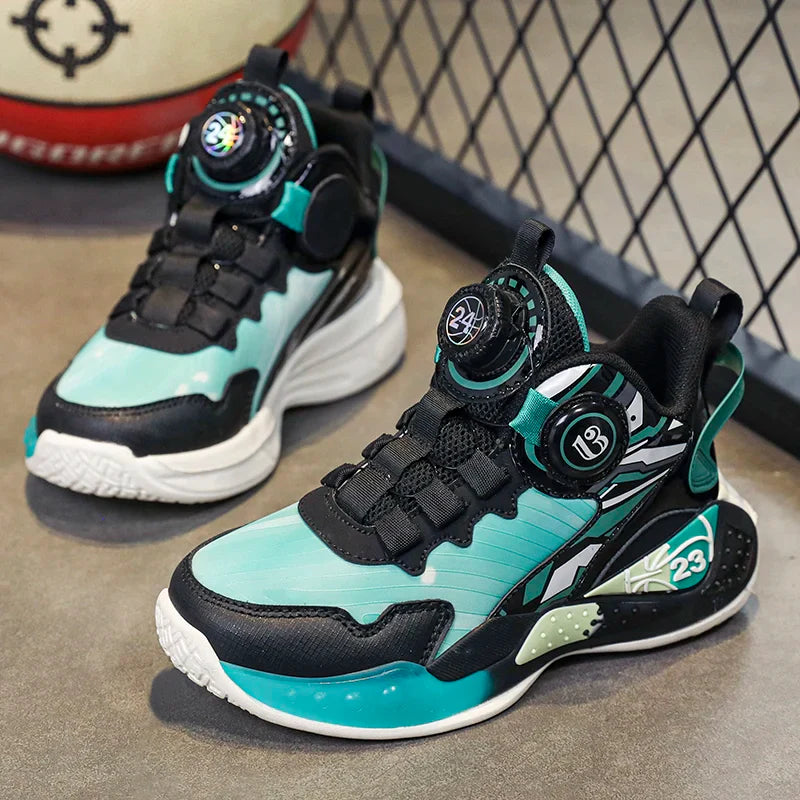 Children‘s Basketball Shoes Anti-slip Basketball Trainers Kids Outdoor Cushioned Sneakers Breathable Ankle Support Athletic Shoe