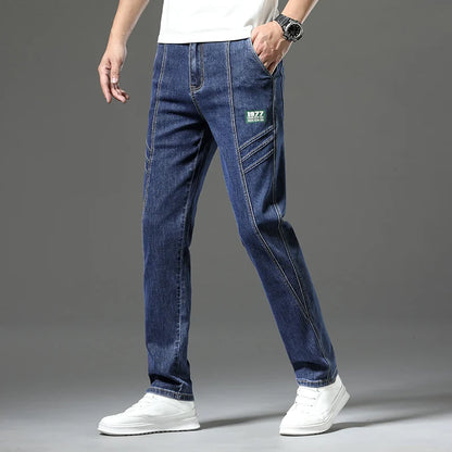 Luxury Stretchy Straight Leg Jeans plus Size Loose Fit Fashionable Printed Bottoms Versatile High Waist Denim Trousers