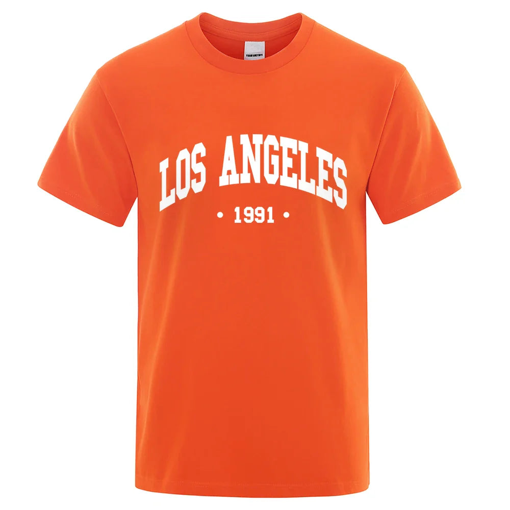 Los Angels 1991 Usa City Letter Printing Clothes Men Oversize Breathable T Shirt Summer Sweat Casual T-Shirt Cotton Tee Shirt