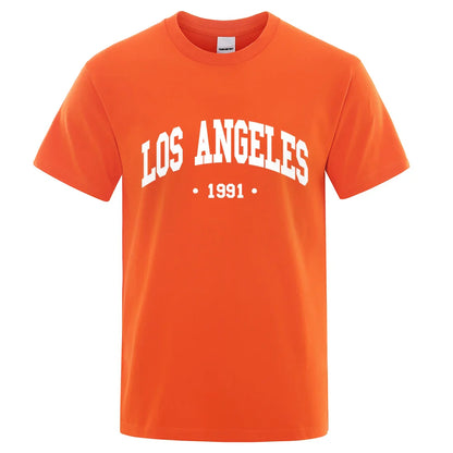 Los Angels 1991 Usa City Letter Printing Clothes Men Oversize Breathable T Shirt Summer Sweat Casual T-Shirt Cotton Tee Shirt