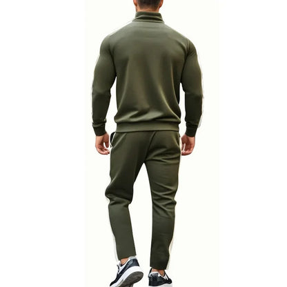 2025 Spring Autumn Men's 2-Piece Set Color Blocking Zipper Stand Collar Casual Sports Jacket Sweatshirt Trousers Suit