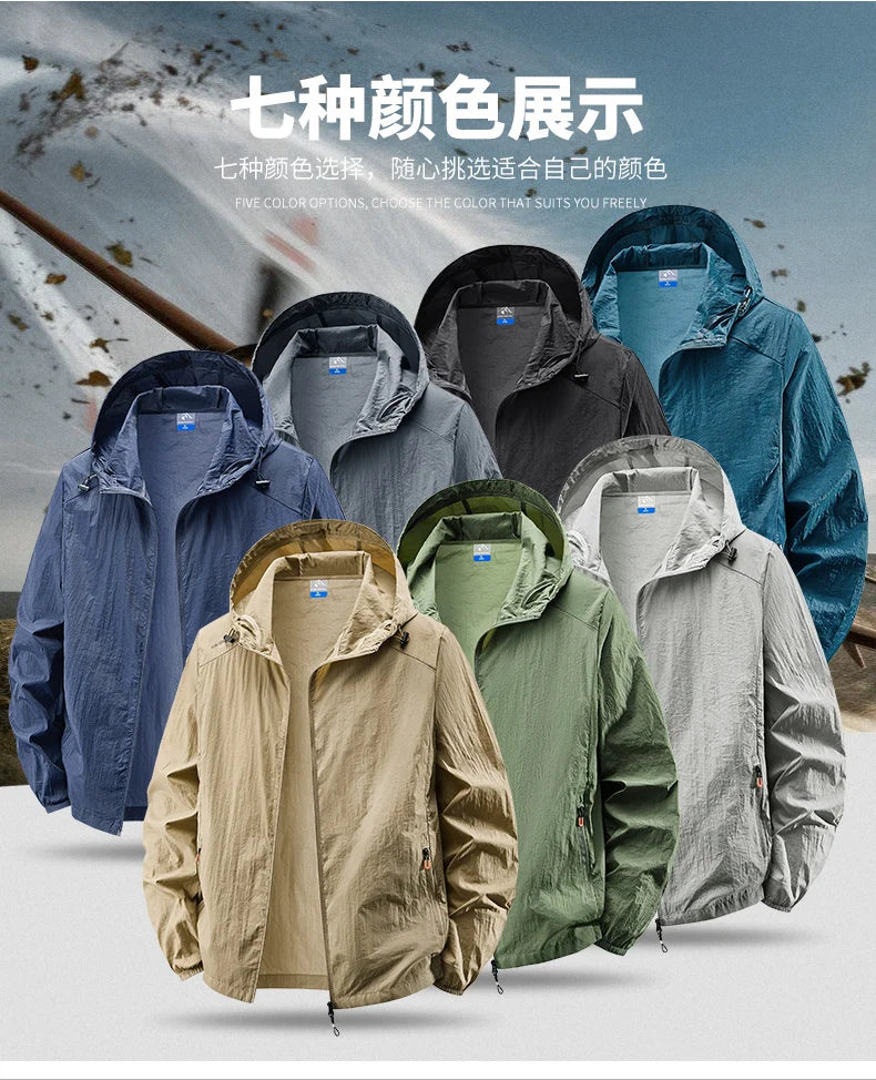 Fast Ship Summer Jackets Men Hooded Windbreaker Coats Camping Sunscreen Clothing Men Ultrathin Fishing Wearing Man Sportswear