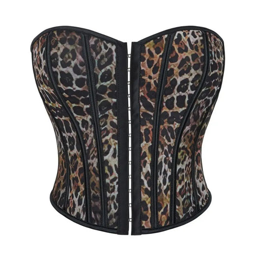 Leopard print single-breasted women's strapless and bracketed corset a court shaping top