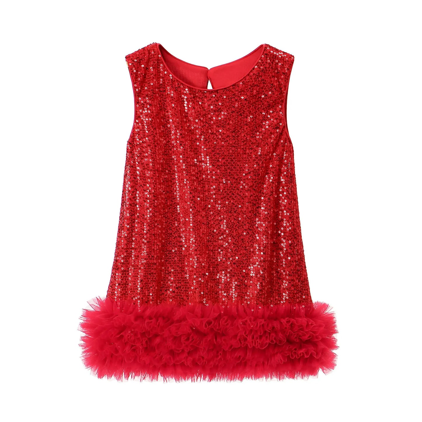 Novo Vestido Infantil Tutu de Malha Brilhante Sem Mangas Princesa para Festas Fantasia de Performance para Crianças