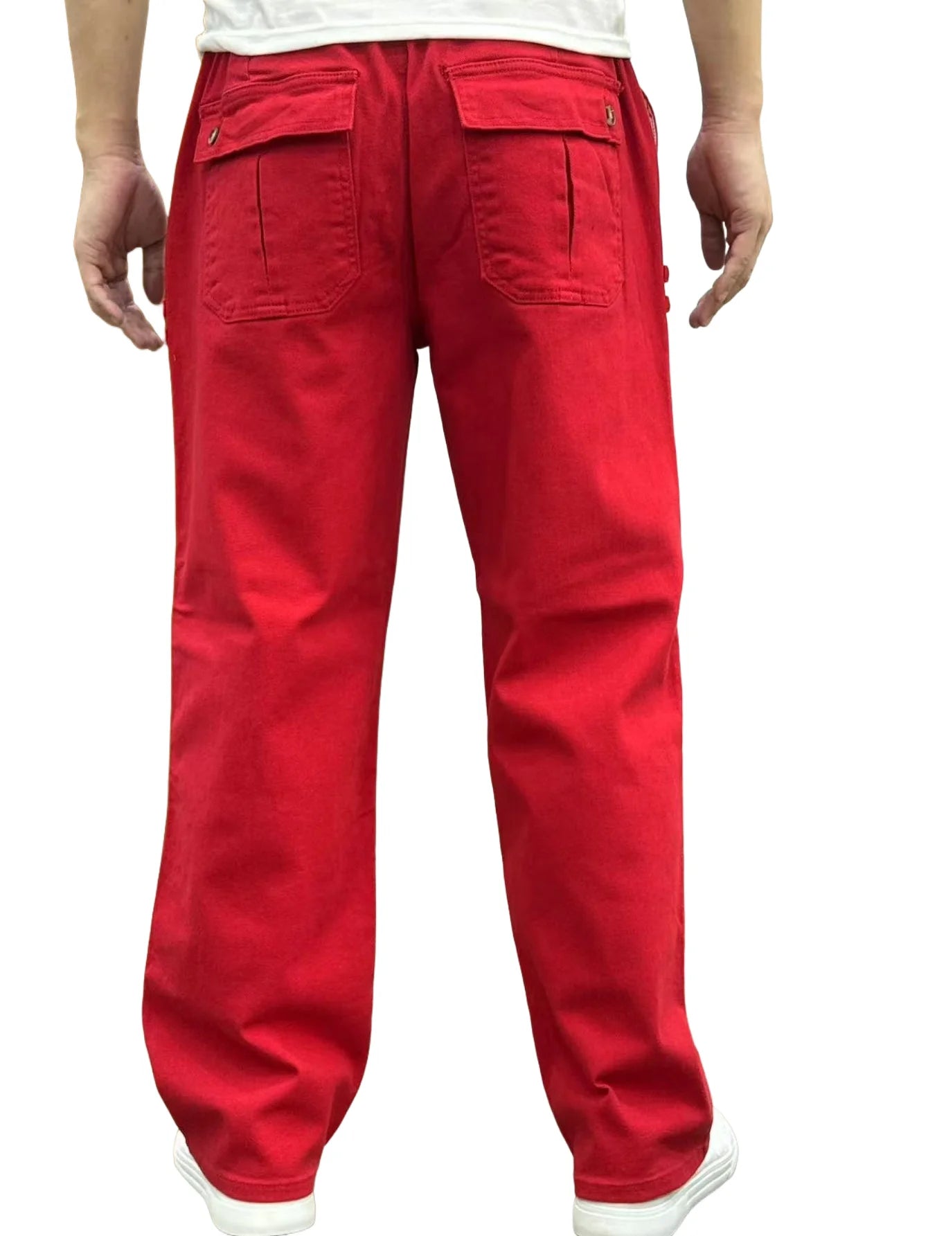 Men's Stretch Waist Pants Basic and Versatile Design Business Classic Style Red Loose Straight Pants