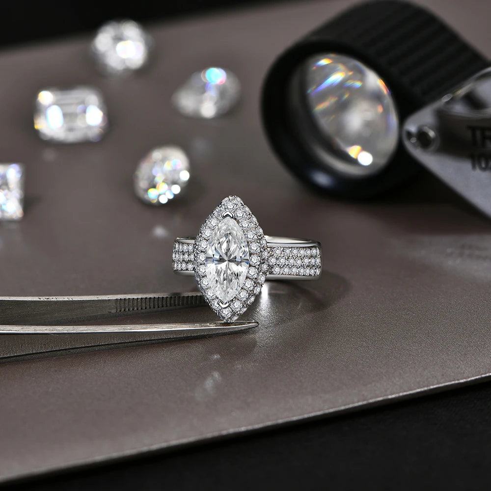 Marquise 2CT Moissanite Rings for Women 12*6mm D Color Diamond Real 925 Sterling Silver Luxury Anniversary Jewelry Gift