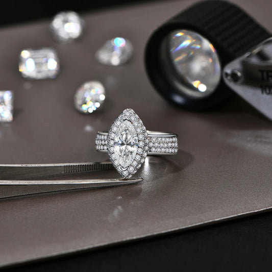 Marquise 2CT Moissanite Rings for Women 12*6mm D Color Diamond Real 925 Sterling Silver Luxury Anniversary Jewelry Gift