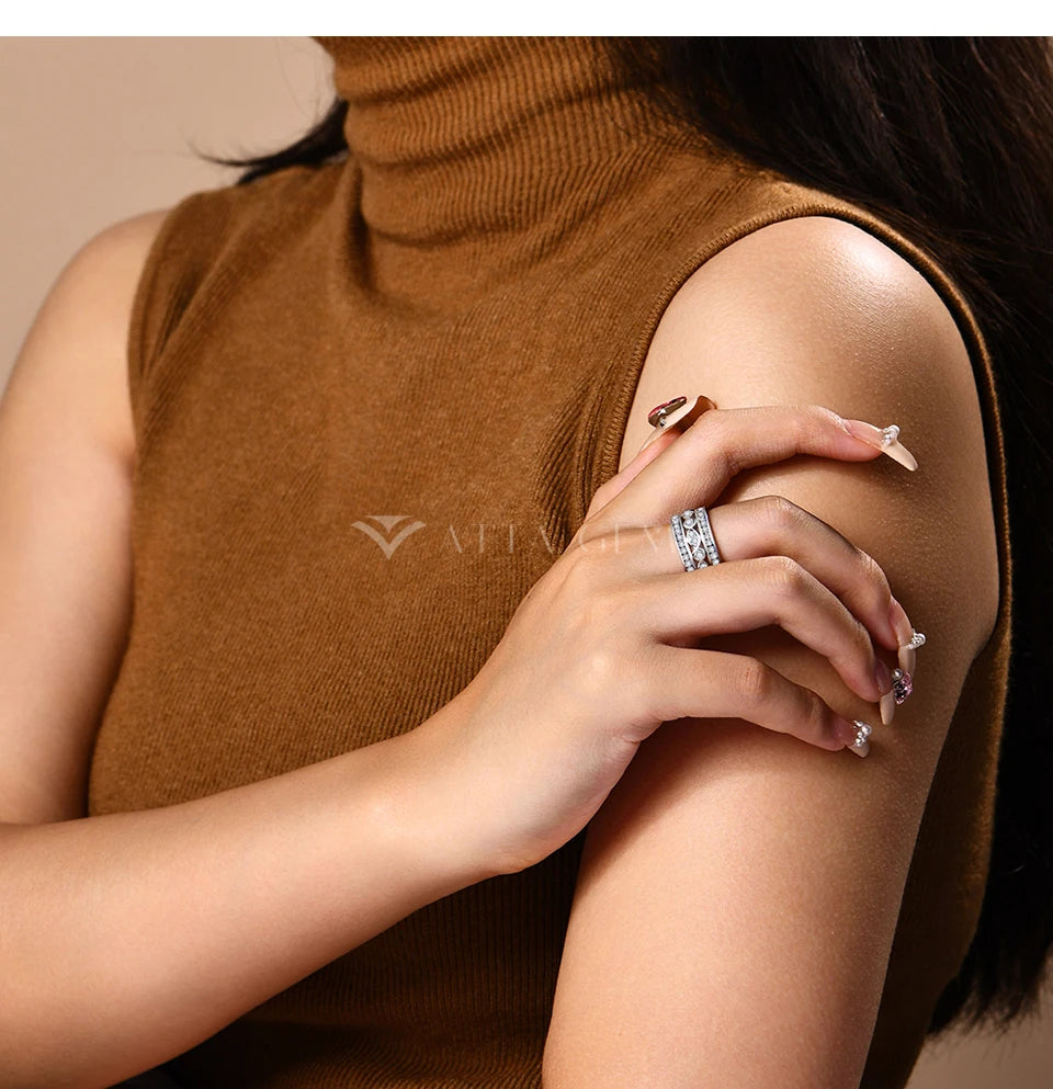 Luxury Full Moissanite Rings for Women D Color VVS1 Lab Diamond Band S925 Silver Engagement Wedding Jewelry Party Gift