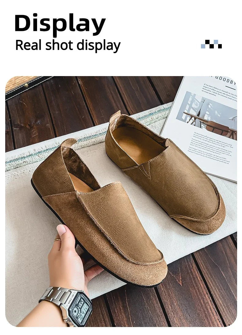 Man Loafers Outdoor Walking Fashion Mens Casual Shoes Soft Leather Comfort Half Slippers Breathable Lazy Driving Shoes